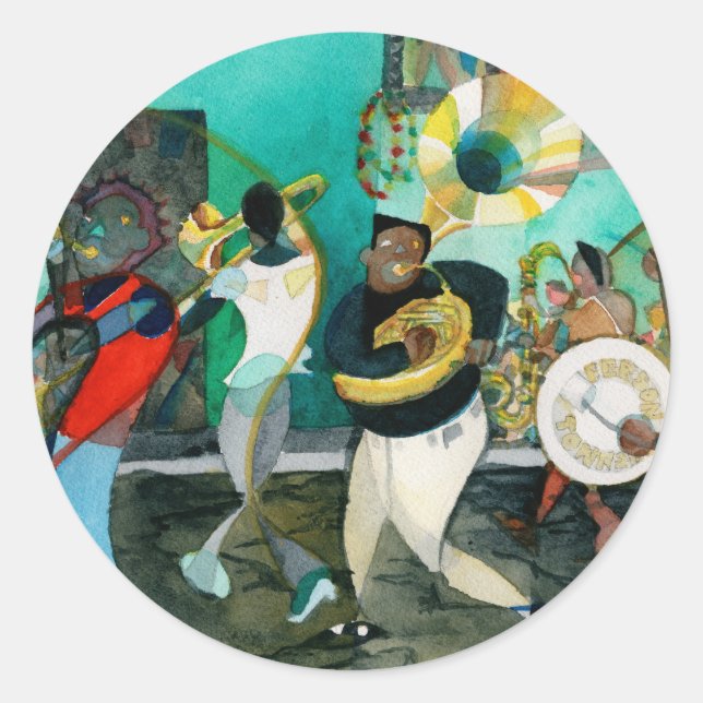 Pegatina Redonda Pintura musical "New Orleans Jazz" (Anverso)
