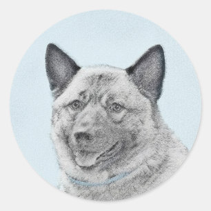 Pegatina Redonda Pintura noruega de elkhound - Arte original de per