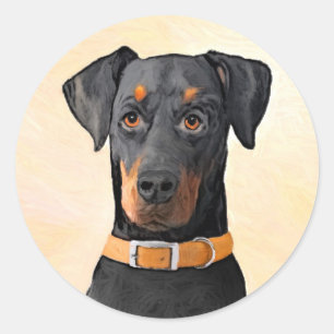 Pegatina Redonda Pintura original de Doberman Pinscher sin cortar