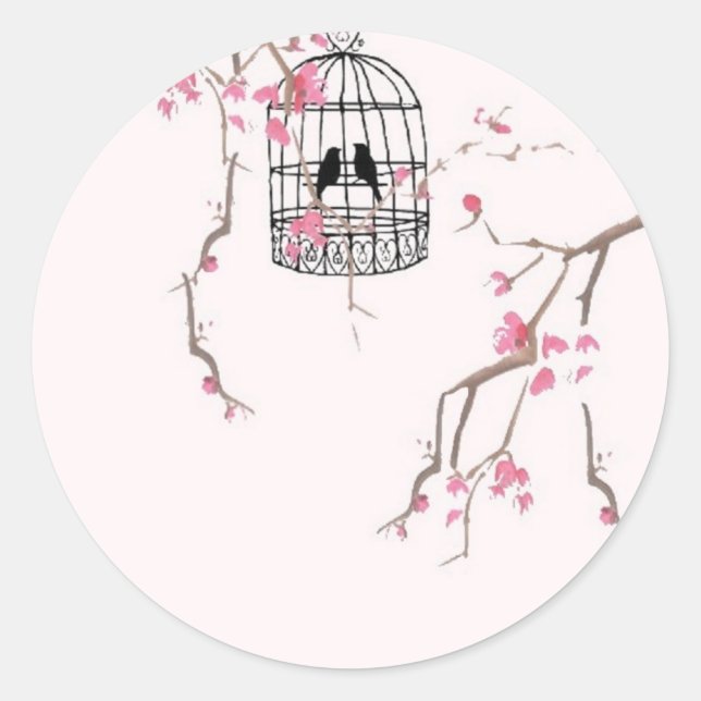 Pegatina Redonda Pintura original de jaulas de cerezo (Anverso)