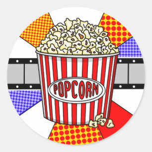 Pegatina Redonda Pintura retro de palomitas de cine pop