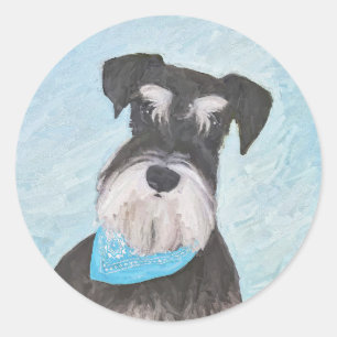 Pegatina Redonda Pintura Schnauzer (en miniatura) - Perro original