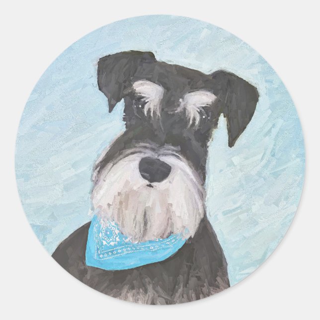 Pegatina Redonda Pintura Schnauzer (en miniatura) - Perro original  (Anverso)