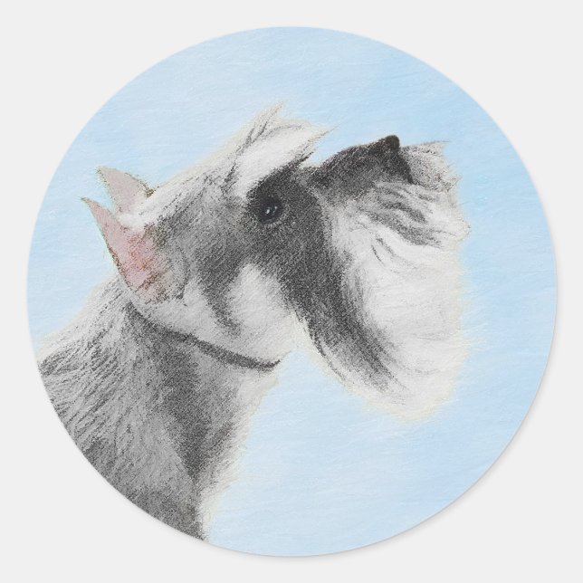Pegatina Redonda Pintura Schnauzer (gigante, estándar) - Arte de pe (Anverso)