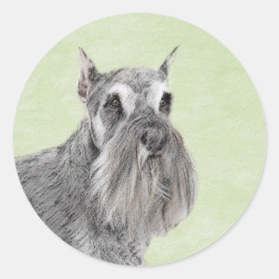 Pegatina Redonda Pintura Schnauzer (gigante, estándar) - Arte de pe