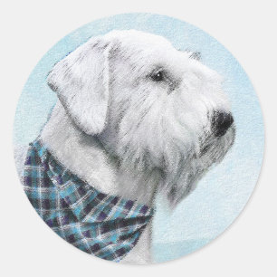 Pegatina Redonda Pintura Sealyham Terrier - Arte Perro Original.