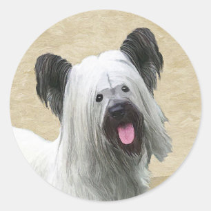 Pegatina Redonda Pintura Skye Terrier - Arte Perro Original.