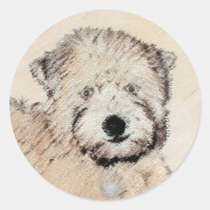 Pegatina Redonda Pintura Terrier de Ruedas Recubiertas Blancas Arte