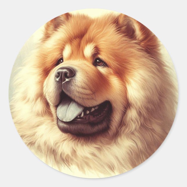 Pegatina Redonda Pintura vintage de Chow-Chow (Anverso)