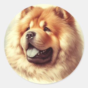 Pegatina Redonda Pintura vintage de Chow-Chow