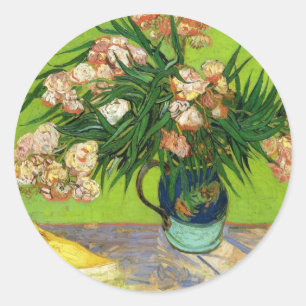 Pegatina Redonda Pintura Vintage de Van Gogh Flores en Flor Enredad