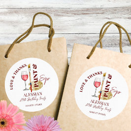 Pegatina Redonda Pintura y sorbo de vinos y fiestas con temática ar