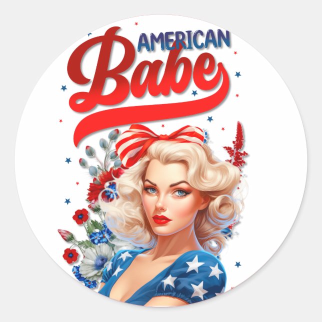 Pegatina Redonda Pinup norteamericano retro_ American Babe (Anverso)