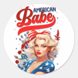 Pegatina Redonda Pinup norteamericano retro_ American Babe