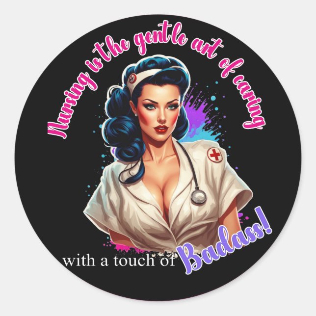 Pegatina Redonda Pinup_ Nurse Badass (Anverso)