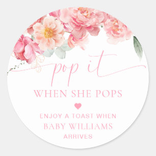 Pegatina Redonda Piper Peony Floral Baby Shower Pop It