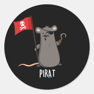 Pegatina Redonda Pirat Rat Pun Dark BG