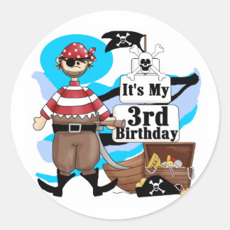 Pegatina Redonda Pirata 3 camisetas de cumpleaños y regalos