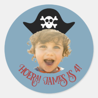 Pegatina Redonda Pirata Azul Foto Sticker –Con Nombre y Edad-