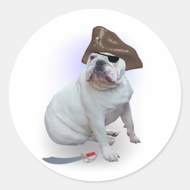 Pegatina Redonda Pirata bulldog (Anverso)