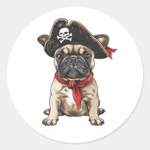 Pegatina Redonda Pirata Bulldog francés Skull Crossbone