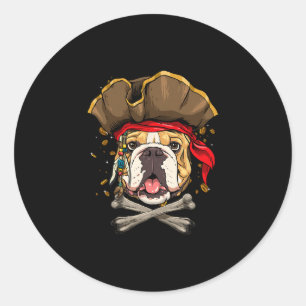 Pegatina Redonda Pirata bulldog Jolly Roger Crossbone Doover