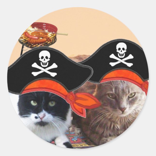 Pegatina Redonda PIRATA CATS, habla como el Día del Pirata (Anverso)