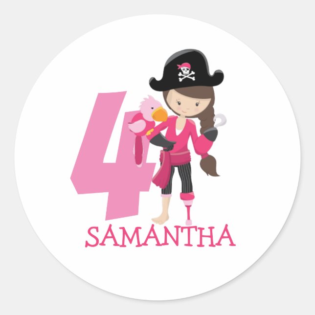 Pegatina Redonda Pirata CHICA de Cumpleaños (Anverso)