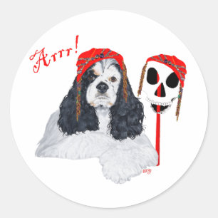 Pegatina Redonda Pirata Cocker Spaniel Americano
