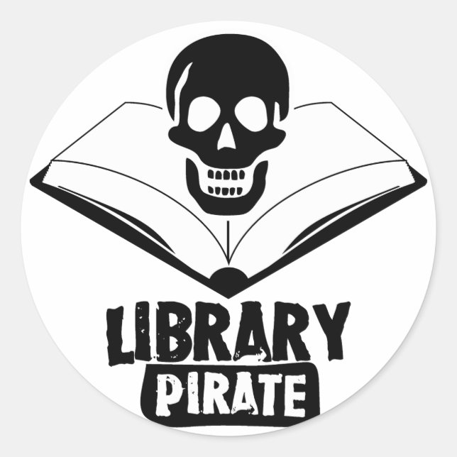 Pegatina Redonda Pirata de biblioteca (Anverso)
