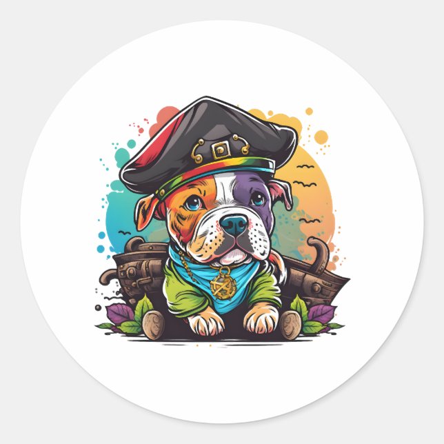 Pegatina Redonda Pirata de Bulldog Pit (Anverso)