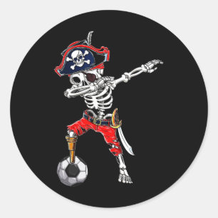 Pegatina Redonda Pirata De Esqueleto De Dabbing Y Fútbol Ll Hallowe