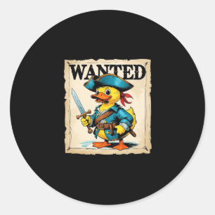 Pegatina Redonda Pirata de pato de crucero buscado Espada Sombrero