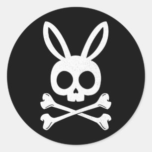 Pegatina Redonda Pirata divertido de Pascua Jolly Roger Bunny cráne