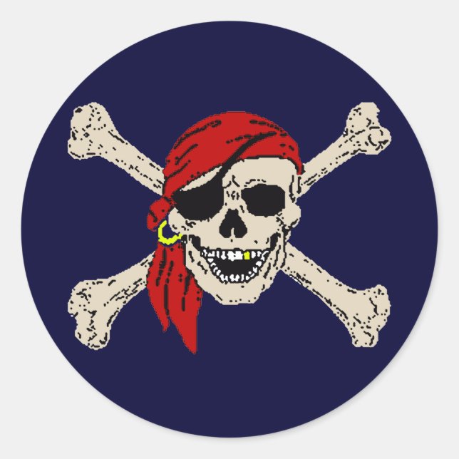 Pegatina Redonda Pirata, Jolly Roger, Skull (Anverso)