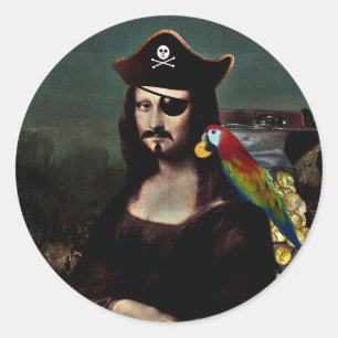 Pegatina Redonda Pirata Mona Lisa con parche en el ojo