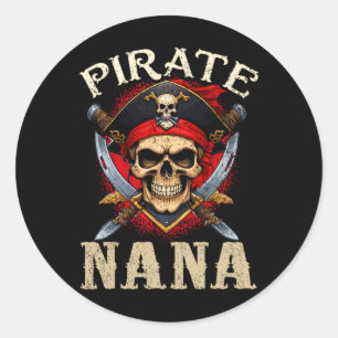 Pegatina Redonda Pirata Nana Skull Jolly Roger Halloween Pirate Fam