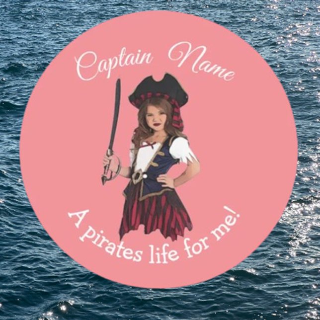 Pegatina Redonda Pirata Niña (Unforgettable Kids Pirate Party Themes to Make Them Walk the Plank)
