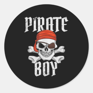 Pegatina Redonda Pirata Niño Halloween Calavera y Huesos Cruzados P