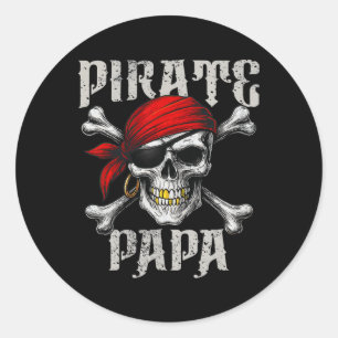 Pegatina Redonda Pirata Papa Jolly Roger Bandera Y Crusanos De Cala