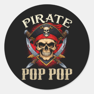 Pegatina Redonda Pirata Pop Skull Jolly Roger Halloween Pirate