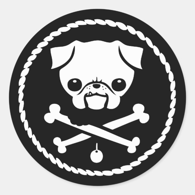 Pegatina Redonda Pirata Pug (Anverso)