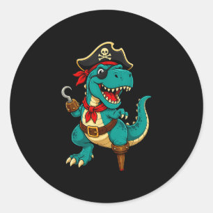 Pegatina Redonda Pirata t rex dinosaurio divertido dibujo animado