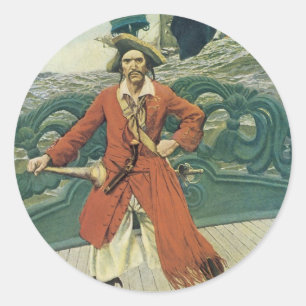 Pegatina Redonda Piratas Antiguos, Capitán Keitt por Howard Pyle