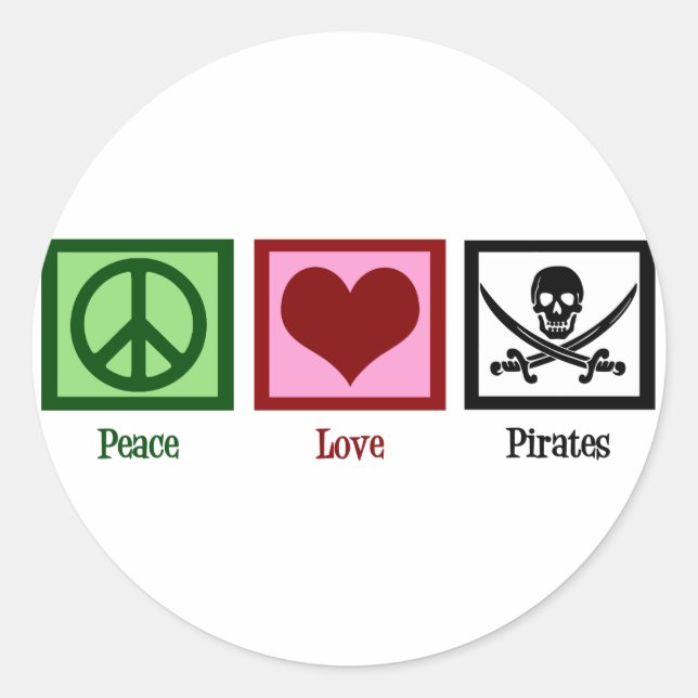 Pegatina Redonda Piratas de amor por la paz (Anverso)