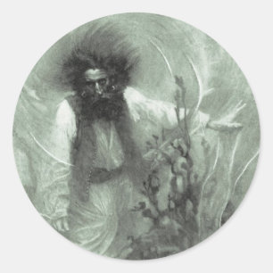 Pegatina Redonda Piratas de época, capitán Goldsack por Howard Pyle