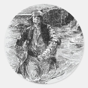 Pegatina Redonda Piratas de época, Sir Henry Morgan en el océano