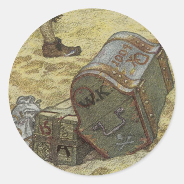 Pegatina Redonda Piratas de época, tesoro de enterramiento de Willi (Anverso)