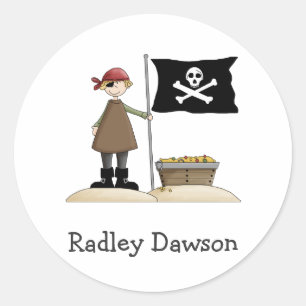 Pegatina Redonda Piratas: Piratas, banderas y tesoros