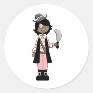 Pegatina Redonda Piratas rosados ・ Chica pirata #5